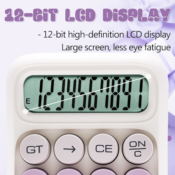 Mekanisk Räknare, 10 Siffror, Stor LCD-Display, Lila Gradient Skrivbordsräknare Stora Knappar - Gradient Lila Purple