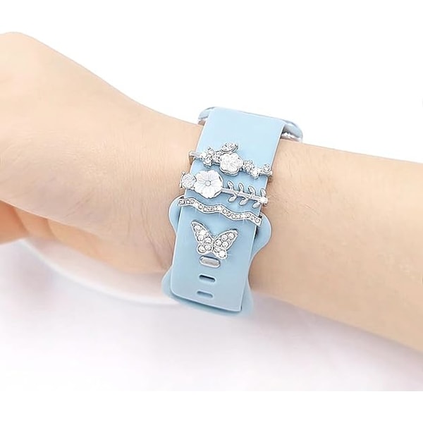 Klockarmbandsberlocker, Chic Eleganta Diamantarmbandsaccessoarer (Inget Armband) - Blomma Fjäril - Silver Silver