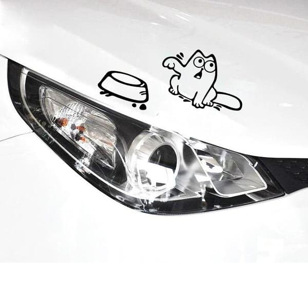 Kissa ja kulho -tarra autoon, useita värejä