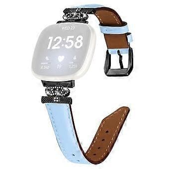 Kompatibel med Fitbit Versa 3 / Versa 4 / Sense / Sense 2 sort spænde urrem ægte læderrem (blå)