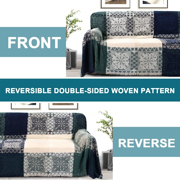 Bohemisk Bomullssofföverdrag för Soffor Tvättbara Sektionssofföverdrag (180 x 300 cm, X-Large, Aqua Beige) Beige
