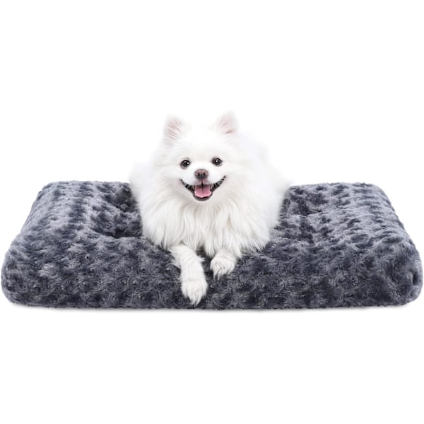 Tvättbar Hundbädd Deluxe Plysch Hundbur Bäddar Mjuk Bekväm Kennel Madrass Anti-Slip Husdjurs Sovmatta, 23\" x 18\", Mörkgrå Dark Grey