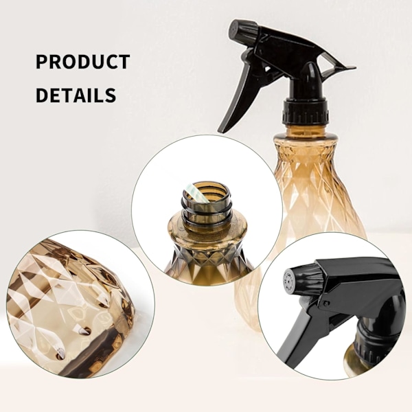 2 st Sprayflaskor, 500 ml/17 oz Tomma Vattensprayflaskor, Återanvändbara Justerbara Dimsprutor i Plast (Brun) Brown