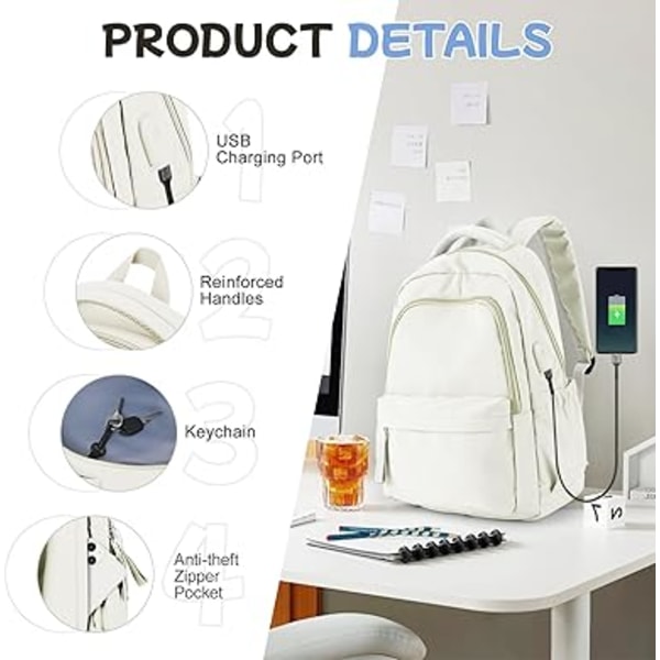 Skolryggsäck Dam Lättviktig Skolväska Casual Ryggsäck för College Laptop Ryggsäck för Män Kvinnor Vattenavvisande tonårsryggsäck Reseryggsäck.beige Beige