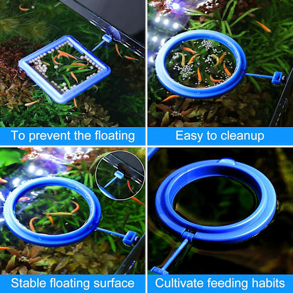 Fiskefoderring, 2 stk. Fiskefoderautomat Akvariefisk Skildpadde Tank Tilbehør Foderring Cirkel Til Guppy, Bettas, Guldfisk, Skildpadde (Blå)