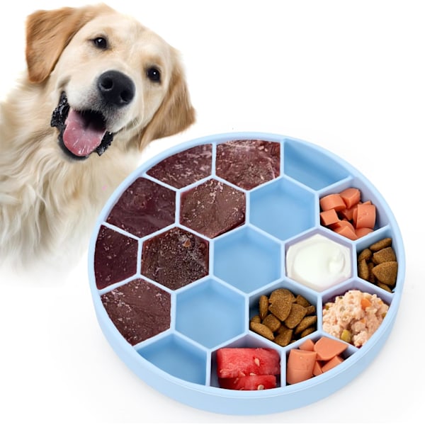 Långsam Ätskål Hund, Silikon Hundskål med Sugkoppar, Halkfri & Anti-Hetsätning, Diskmaskinsäker - Blå Blue