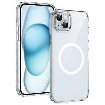 Kompatibelt etui til iPhone 14, kompatibelt med MagSafe, hårdt PC-telefonetui, klar bagside (sølv)