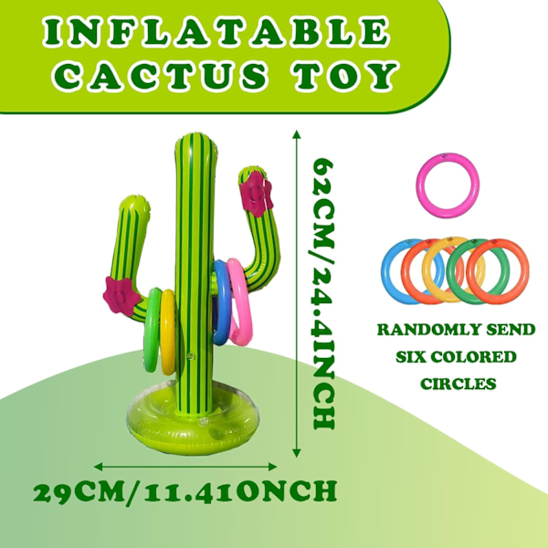 St Inflatable Cactus Spelset med, Inflatable Cactus Ringkast Spel, Pool Float Cactus Ring Leksak, Inflatable Pool Leksaker, Utomhus Pool Spel Hawaii Party