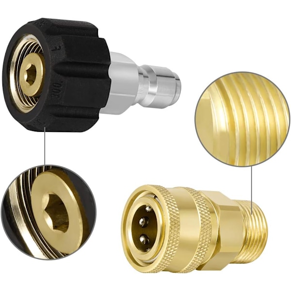 M22-14 Högtryckstvätt Adapter Set, 3/8 Snabbkoppling Vridbara Tillbehör Adaptrar, Högtryck Vattenpistol Hane Slangkoppling