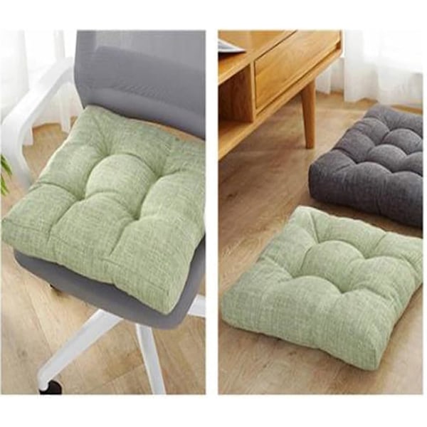 Stolsdynor för matstolar, 53x53x7,6 cm tjocka mjuka halkfria sittdynor linne tvättbara vändbara fyrkantiga (Färg: Grön) Green