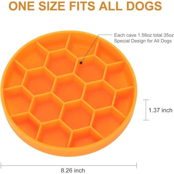 Långsam Ätskål Hund, Silikon Hundskål med Sugkoppar, Halkfri & Anti-Hetsätning, Diskmaskinsäker - Orange Orange