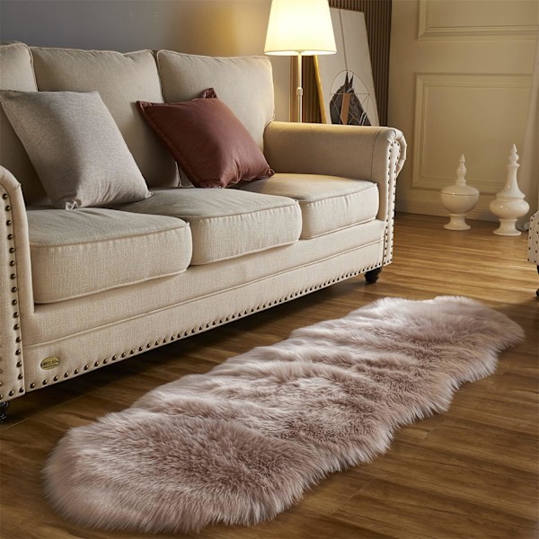 Fuskpälsfårskinnsmatta, Heminredningsmatta för sovrum, Fluffig liten pälsmatta, Luddig ryamatta för vardagsrum, 0,6 x 1,8 meter, Rosa pink