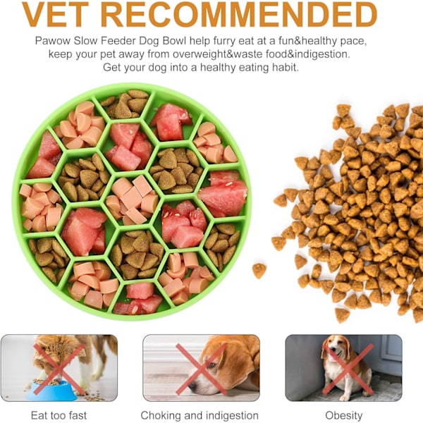Långsam Ätskål Hund, Silikon Hundskål med Sugkoppar, Halkfri & Anti-Hetsätning, Diskmaskinsäker - Grön Green
