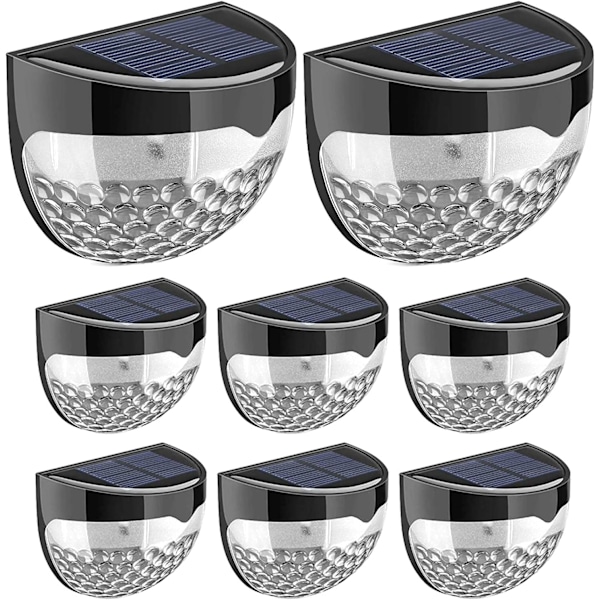 Solcellsdrivna staketlampor | Utomhus Vägglampa LED, Trådlös, Vattentät, Heminredning | för Räcken Staket, Trappsteg Uteplats, Trappor (8-pack)