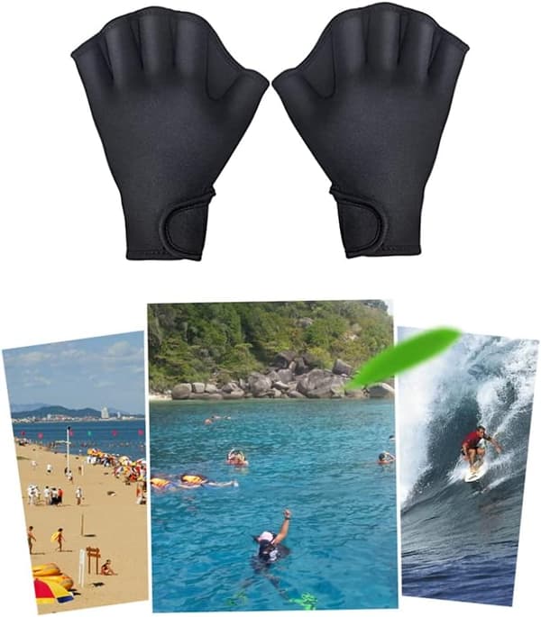 Simhandskar med simhud simutrustning anknäbbsformade paddlingshandskar för handflatan dykhandskar med simhud, storlek M. 1pcs