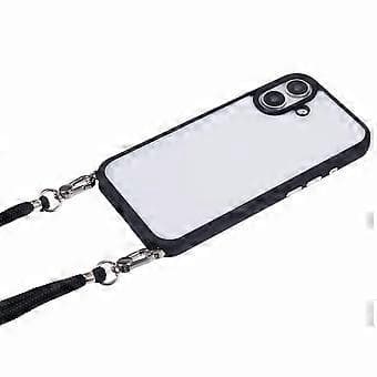 Etui til iPhone 16 TPU+PC Krystalklar Bagside med Snor (Stil B)