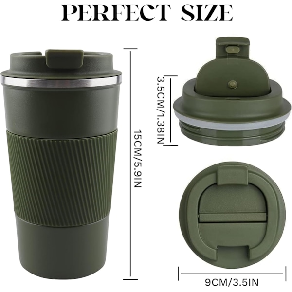 Isolerad Resemugg för Kaffe Spill- och Läcksäker Bärbar Rostfritt Stål för Camping (Grön, 414 ml) Green