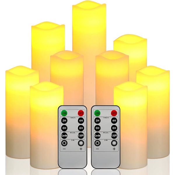 Flamlösa LED-ljus Batteri 9-delars set (1-H 22cm, 1-H20cm, 1-H18cm, 2-H16cm, 2-H14cm, 2-H13cm) med fjärrkontroll [A+++ Energieffektivitetsklass]