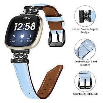 Kompatibel med Fitbit Versa 3 / Versa 4 / Sense / Sense 2 sort spænde urrem ægte læderrem (blå)