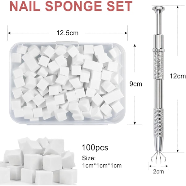 100 st Ombre Färg Nagelsvampar, Nagelsvampar med 1 Metallgreppare Nagelborste Förvaringslåda för Nagelkonst Design Manikyr DIY 100pcs
