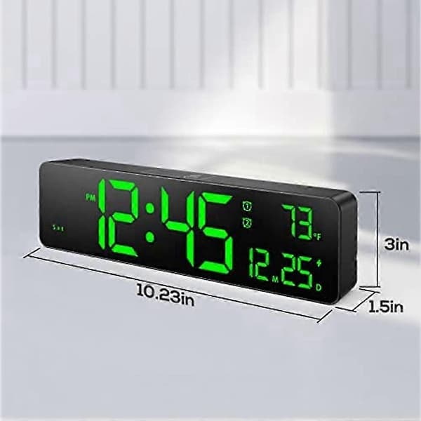 Digital Väggklocka Stor Display med Tid, Datum, Temperatur, LED Digital Väckarklocka med Snooze för Sovrum js