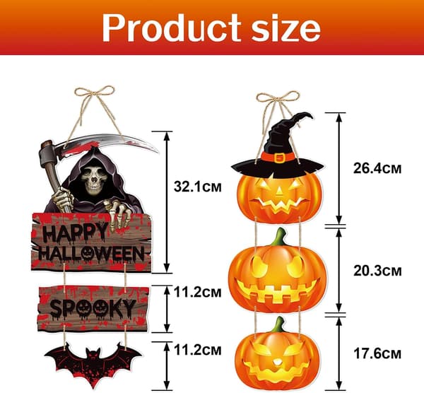 2-pack Halloween-dörr- och väggdekorationer hängande krans för entrédörr