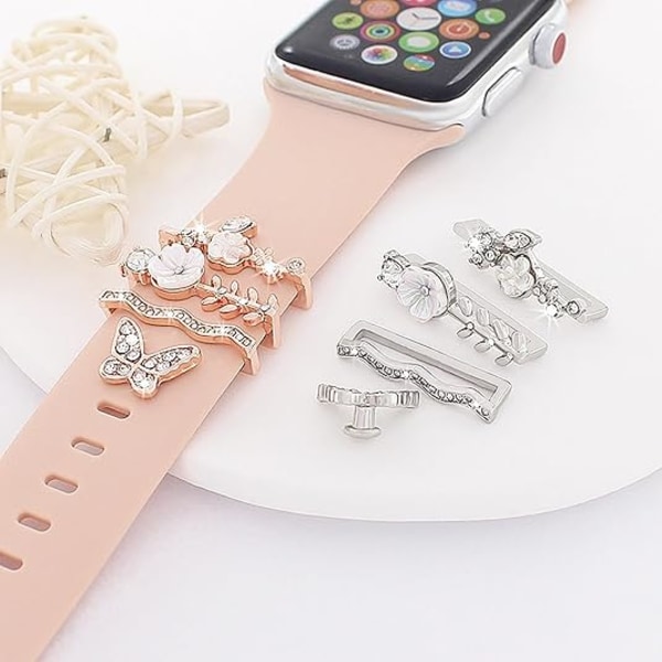 Klockarmbandsberlocker, Chic Eleganta Diamantarmbandsaccessoarer (Inget Armband) - Blomma Fjäril - Roséguld Rose Gold