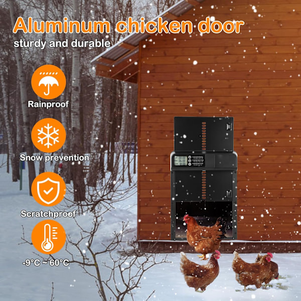 Automatisk Hönshusdörr med Timer, Manuellt Läge, LCD-Display, Anti-Kläm Design, Hönslucka i Aluminiumlegering, Batteridriven