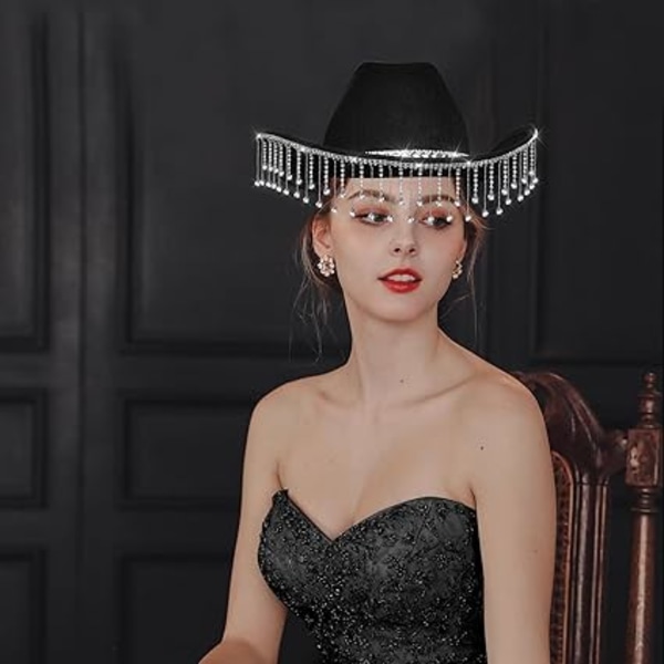 Cowboyhatt Halloweenkostym Cowgirlhatt för Kvinnor Män Vuxen Western Cow Girl Hatt med Hjärta Glasögon Utklädnad Födelsedag Halloween Cow Girl Hatt .svart black