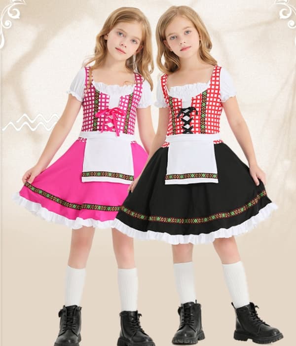 Tysk Oktoberfest-dräkt för flickor Dirndl-klänningar Rosa - S Pink S