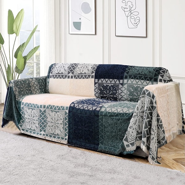 Bohemisk Bomullssofföverdrag för Soffor Tvättbara Sektionssofföverdrag (180 x 300 cm, X-Large, Aqua Beige) Beige