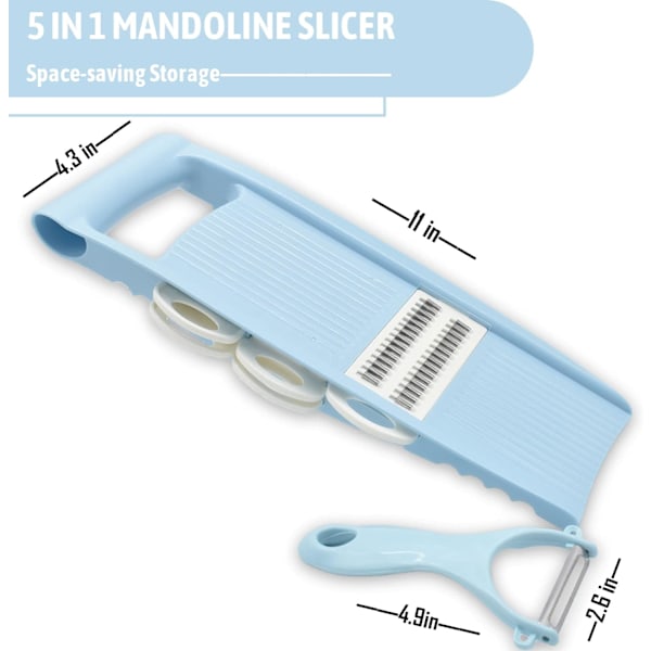 5 i 1 Mandolin Skärare för Kök, Grönsaksskärare med Flera Blad för Potatischips, Grönsaksskärare, Blå