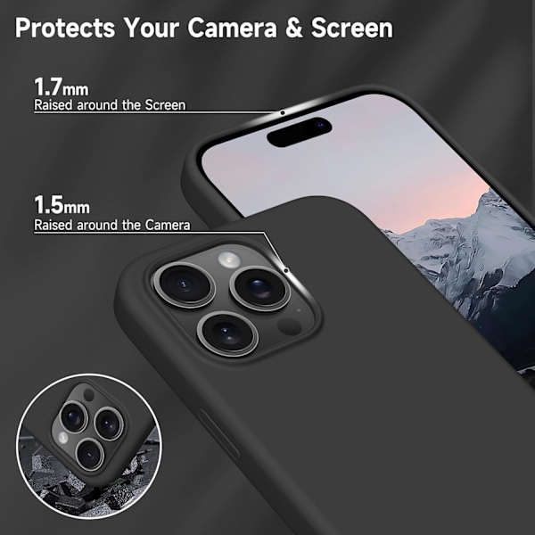 Flytande Silikon Skal för iPhone 16 Pro Max, Fullständigt Skyddande Skal, Mjukt Ultra Slim Telefonskal med Anti-Rep Mikrofiberfoder, 6.9\", Svart iPhone 16 pro max