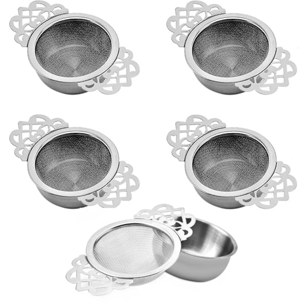 5 stk. te-infusionssi, 304 rustfrit stål finmasket tefilter, tebrygger med håndtag te-diffuser (sølv) Silver