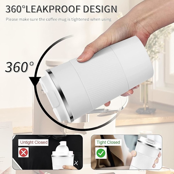 Isolerad Resemugg Spillfri Läcksäker Bärbar Rostfritt Stål för Camping (Vit, 414 ml) White