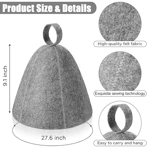 2 st Bastuhatt, Bastumössa i Ullfilt, Rysk Ånghatt, Unisex Bastuhatt för Kvinnor Män Ångbads Bastutillbehör - Grå - 2 st 2pcs