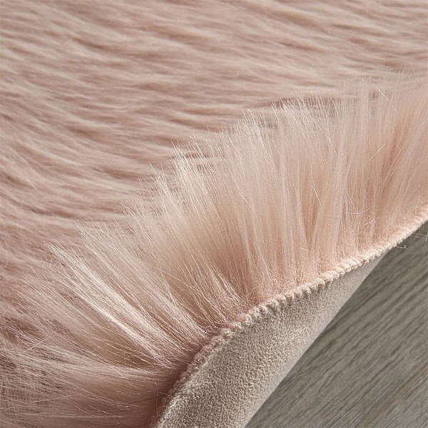 Fuskpälsfårskinnsmatta, Heminredningsmatta för sovrum, Fluffig liten pälsmatta, Luddig ryamatta för vardagsrum, 0,6 x 1,8 meter, Rosa pink