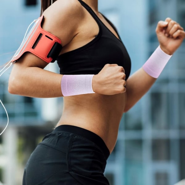 1 par sportarmband, 10*8cm elastiska sportarmband, svettabsorberande nylonarmband, lämpliga för fitness och svettabsorption, rosa&vit Purple