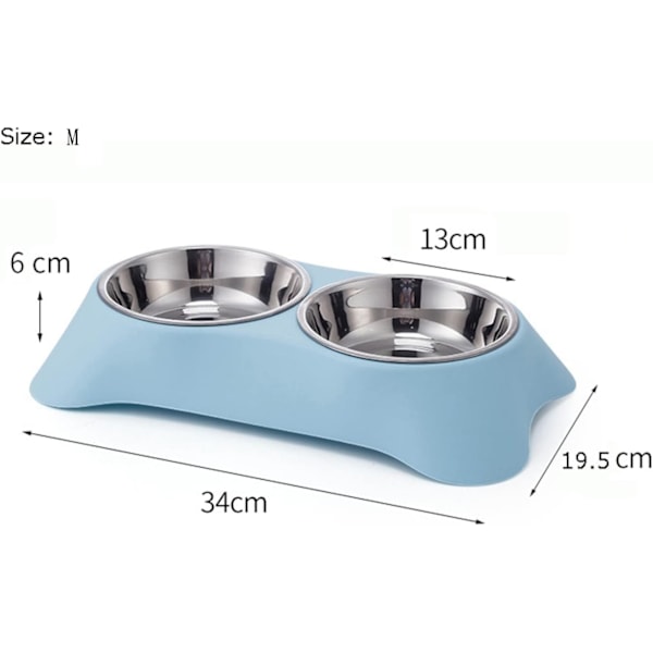 Dubbel Hundskål, Halkfri Spillfri Dubbelskål i Rostfritt Stål för Små Hundar och Katter (Blå) blue
