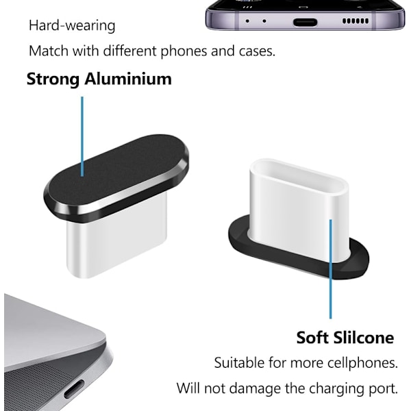 USB C Dammskydd, 4-pack Typ C Anti-dammskydd Laddningsport Skyddskåpa med Rengöringsborste för iPhone 15-serien