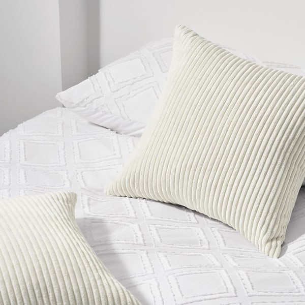 Kuddfodral 40 x 40 Off-white i Andningsbar Manchester Mjukt Överdrag för Dekorativ Kudde Soffa Vardagsrum Sovrum Vuxensäng Set om 2 white