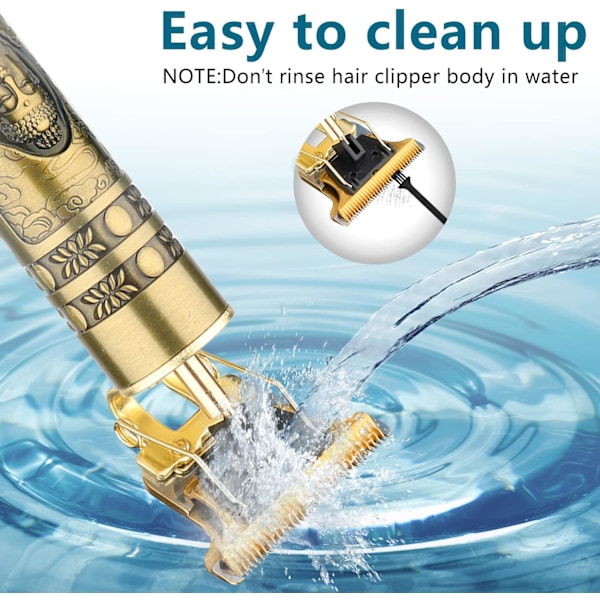 Hårklippare för män 4-delars Limited Edition-kam, elektrisk skäggtrimmer med vattentätt T-blad, USB-laddare (Guld)