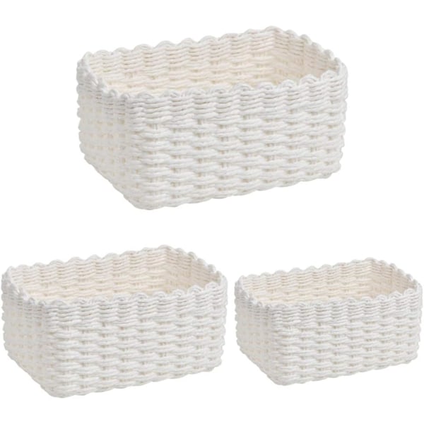 3 st Vävda Förvaringskorgar, 3 Storlekar Återvunnen Pappersrep Vävda Organiserare, Vit Pappersförvaringskorg Flätad Multipurpose Organiseringslåda. Vit white