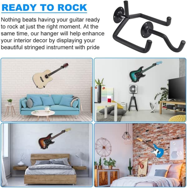 Gitarrväggfästen, 2 st Gitarrhängare Krokar, Lutande Gitarrhängare Vägg för Klassisk Gitarr, Elgitarr, Bas, Ukulele (Svart)