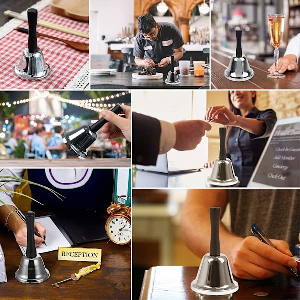 Handklocka i rostfritt stål, liten handklocka Santa JingleBell, teklocka i metall, middagsklocka för service, högljudd serviceklocka