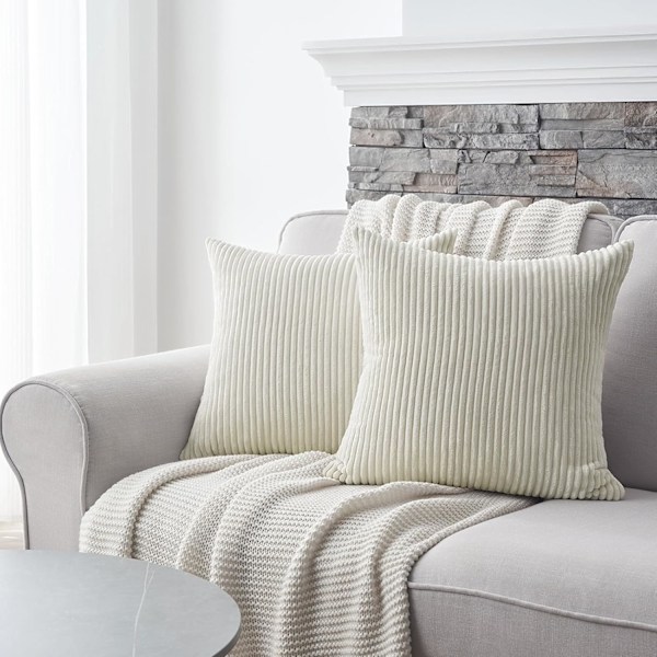 Kuddfodral 40 x 40 Off-white i Andningsbar Manchester Mjukt Överdrag för Dekorativ Kudde Soffa Vardagsrum Sovrum Vuxensäng Set om 2 white