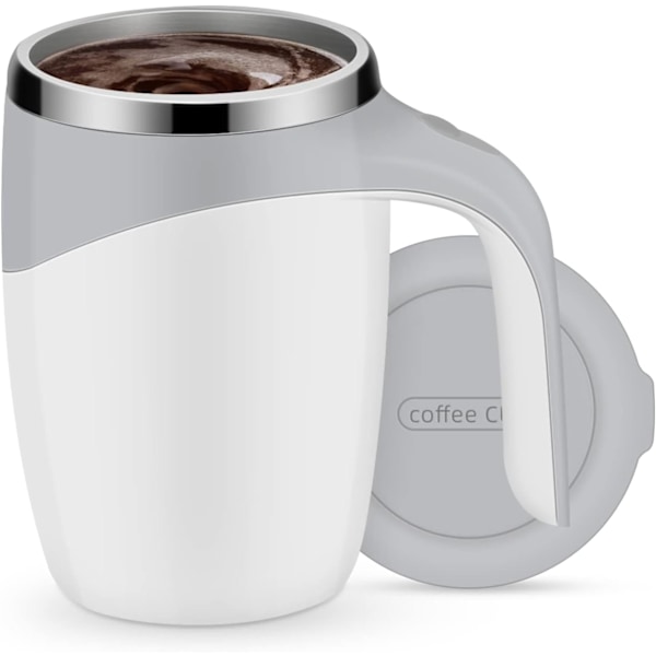 Elektrisk Blandningsmugg, Självrörande Kaffemugg i Rostfritt Stål, Automatisk Magnetisk Omrörning av Kaffe White