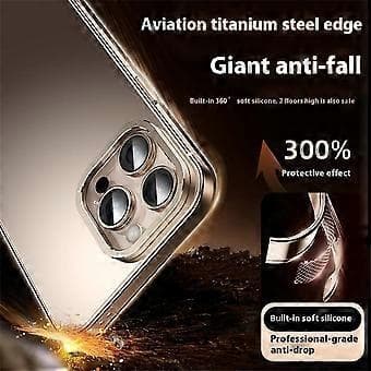 IM-CHEN Deksel til iPhone 16 Pro Max Ramme i rustfritt stål + gjennomsiktig PC-bakside Beskyttelsesdeksel (Stil B)