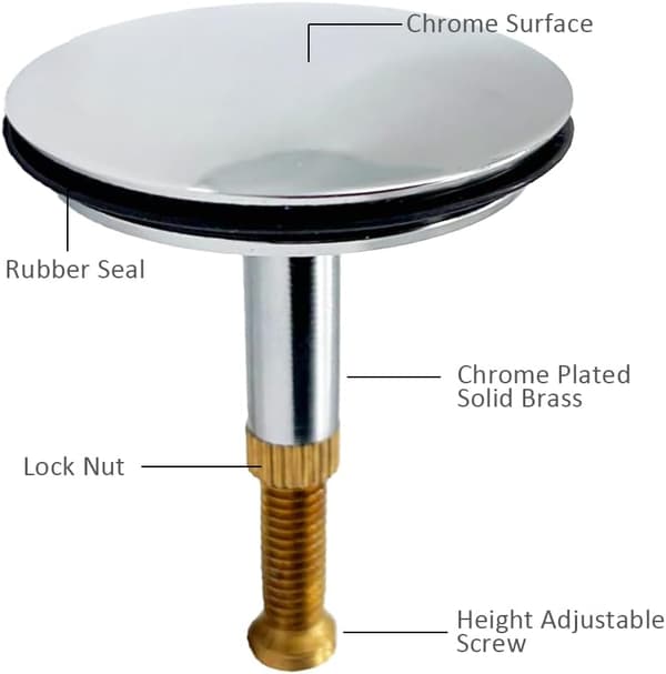 Justerbar badekarprop 43mm/8mm til standard engelske badekar, lavet af robust forkromet messing.