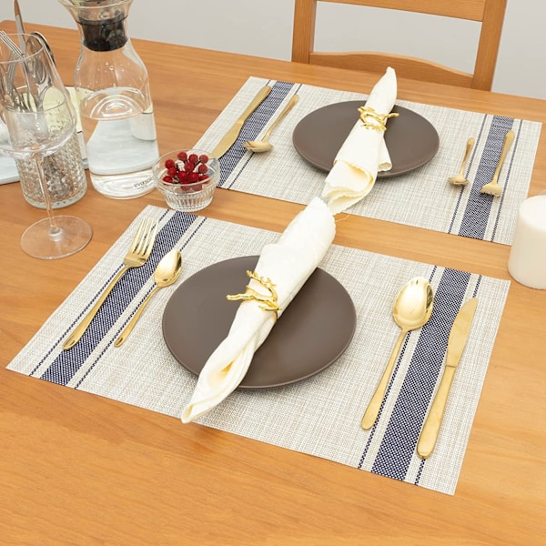3 st Blå Värmebeständiga, fläckbeständiga, halkfria vävda vinylisolerade bordstabletter, tvättbara hållbara eleganta bordsunderlägg blue
